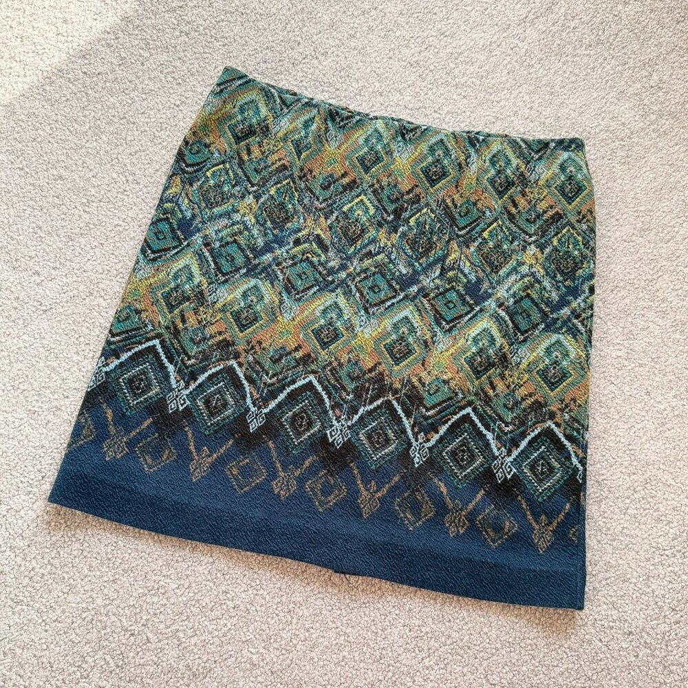 J. Jill Teal and Green Patterned Pencil Skirt